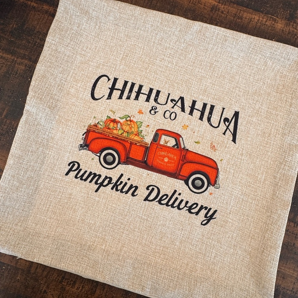 Soft Chihuahua Pumpkin Delivery Pillow Cover